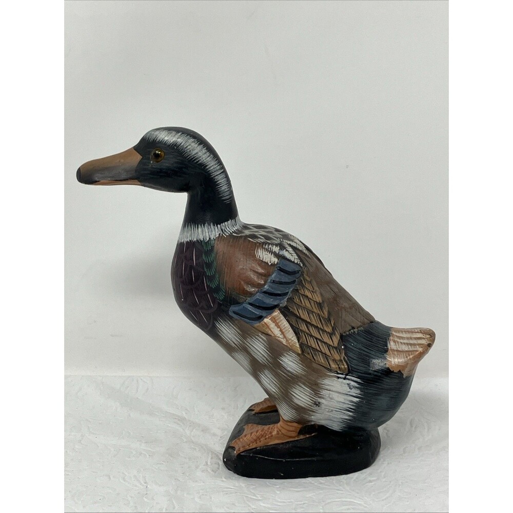 Soap Stone Carved Mallard Duck Glass Eyes Paperweight HandPainted Handmade Heavy